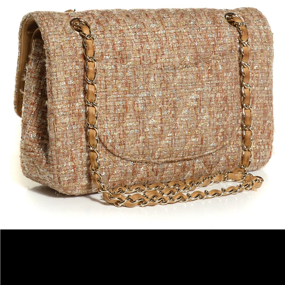Vintage 🤎 CHANEL RARE Metallic Gold Silver Tweed Quilted 2.55 Double Flap Bag - Picture 4 of 16